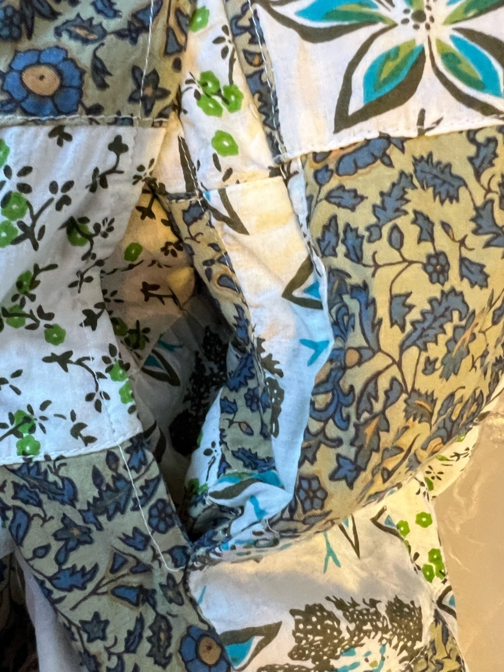 RAGA Anthropologie White Maxi Skirt with Teal Band and Brown Patchwork XL - Picture 10 of 11
